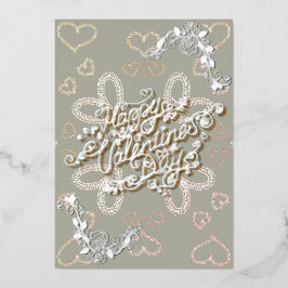 Happy Valentijn’s Day zilveren belettering met roz Folie Feestdagenkaart