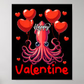 Happy Valentijn Squid Holding Heart Bylloons Lover Poster (Voorkant)