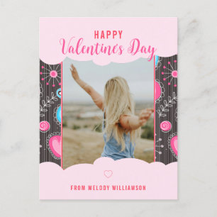 Happy Valentijn Whimsy Roze Blauw Hart Bloem Naam Feestdagenkaart