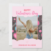 Happy Valentijn Whimsy Roze Blauw Hart Bloem Naam Feestdagenkaart (Voorkant)