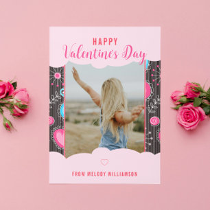 Happy Valentijn Whimsy Roze Blauw Hart Bloem Naam Feestdagenkaart