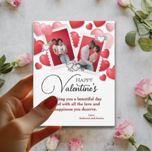Happy Valentijns 2 foto collage rood roze harten Feestdagenkaart