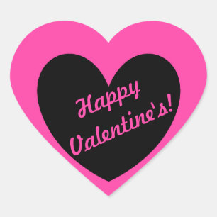 "Happy Valentijns' Black hart op fuchsia roze Sticker