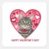 Happy Valentijn's Day Cat Vierkante Sticker (Voorkant)