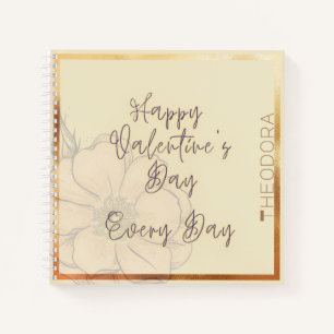 Happy Valentijns FlowerCream Waterverf Gold-tekst Notitieboek