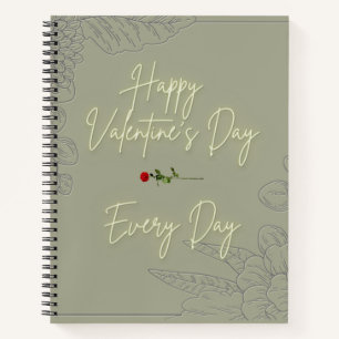 Happy Valentijns Flowers Grey Embossed Red Rose Notitieboek