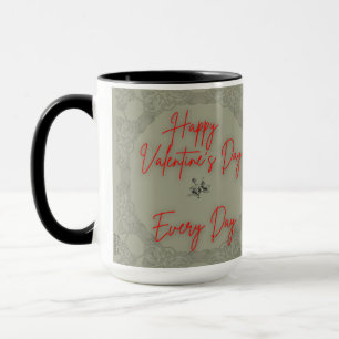 Happy Valentijns Rozen grijs Lijst Tekst rood Mok