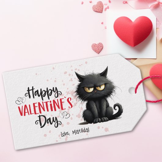 Happy Valentijnsdag Grappige zwarte kat Cadeaulabel