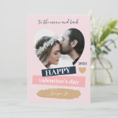 "Happy Valentijnsdag" - hedendaagse paarse foto Feestdagenkaart (Staand voorkant)