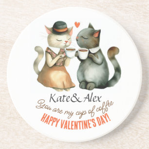 Happy Valentijnsdag katten Zandsteen Onderzetter