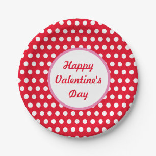 Happy Valentijnsdag Polka Dot Paper Borden (rood) Papieren Bordje