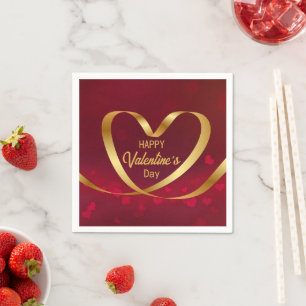 Happy Valentijnsdag Red Gold Heart Ribbon Servet