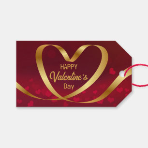 Happy Valentijnsdag Ribbon Heart Gold Red Cadeaulabel