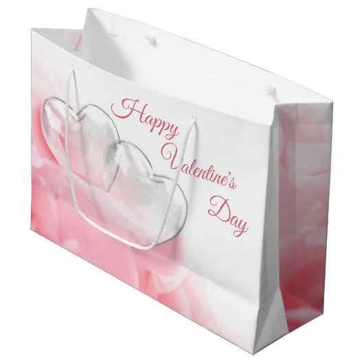 Happy Valentijnsdag Romantic Glass Hearts Groot Cadeauzakje (Voorkant Gekanteld)