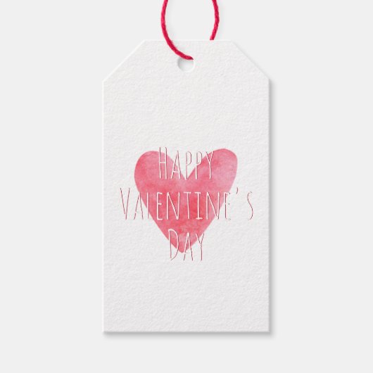 "Happy Valentijnsdag" Rood Waterverf hart Cadeaulabel (Voorkant)