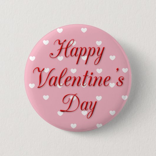 Happy Valentijnsdag roze en witte harten Button (Voorkant)