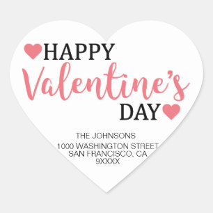 HAPPY VALENTIJNSDAG Roze Hart Retouradres Sticker