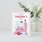 Happy Valentijnsdag roze kat kitten Kaart (Staand voorkant)