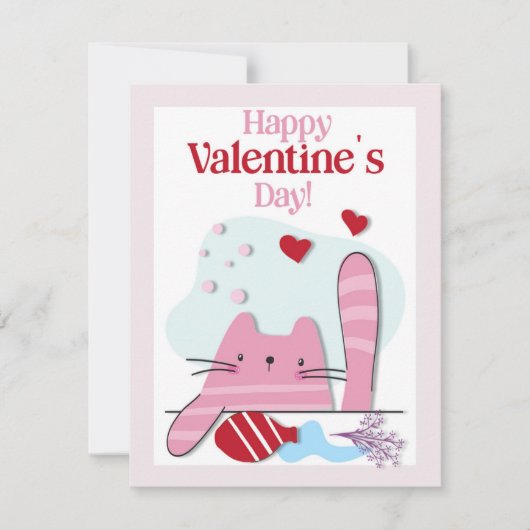 Happy Valentijnsdag roze kat kitten Kaart (Voorkant)