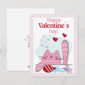 Happy Valentijnsdag roze kat kitten Kaart (Voorkant / Achterkant)