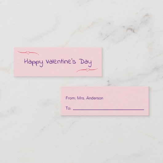 Happy Valentijnsdag Roze Paarse Rood van Teacher Contactkaartje (Voorkant / Achterkant)