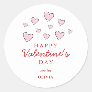 Happy Valentijnsdag roze & witte harten Ronde Sticker