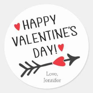 HAPPY VALENTIJNSDAG Schattige Rood Hart Pijl Moder Ronde Sticker
