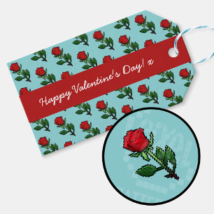 Happy Valentijnsdag Single Red Rose Pattern Cadeaulabel