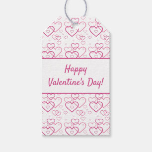 Happy Valentijnsdag tekst & roze hartenpatroon Cadeaulabel