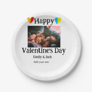 Happy valentijnsdag voeg paar naam foto eenvoudig  papieren bordje