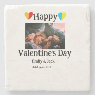 Happy valentijnsdag voeg paar naam foto eenvoudig stenen onderzetter