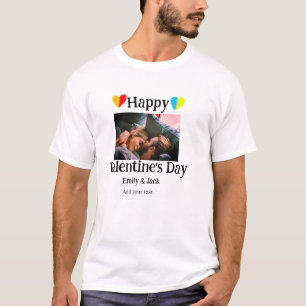 Happy valentijnsdag voeg paar naam foto eenvoudig t-shirt