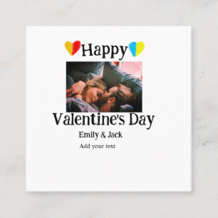 Happy valentijnsdag voeg paar naam foto eenvoudig vierkante visitekaartje
