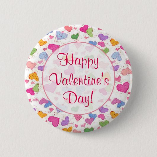 Happy Valentijnsdag Waterverf Pastel Hearts Ronde Button 5,7 Cm (Voorkant)