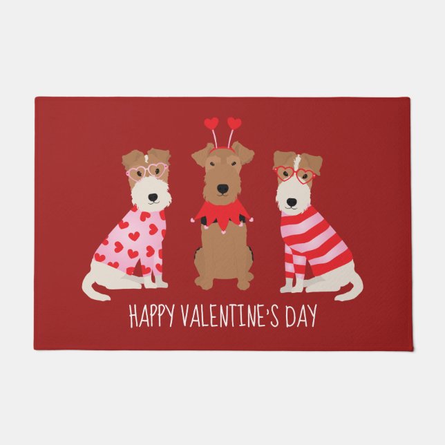 Happy Valentijnsdag Welsh Wire Fox Terrier Honden Deurmat (Voorkant)