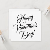 Happy Valentijnsdag wit zwart elegant script Kaart (Voorkant / Achterkant in situ)