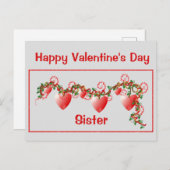 Happy Valentijnsdag, zuster, rood hart Briefkaart (Voorkant / Achterkant)