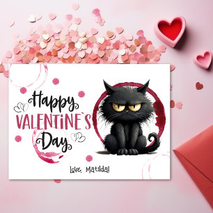 Happy Valentijnsdag zwarte kat met wijnvlekken Feestdagenkaart
