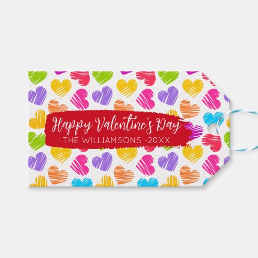 Happy Valentijnse Girly Vibrant Doodled Hearts Naa Cadeaulabel (Voorkant (Horizontaal))