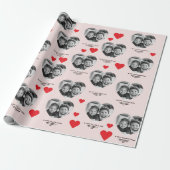 Happy Valentijns's Hart Foto Roze & Rood Cadeaupapier (Uitgerold)