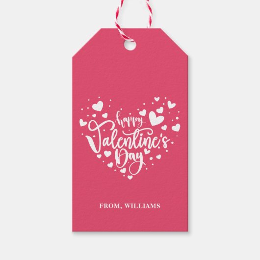 Happy Valentin Day Hearts Cute Red Gift Label Cadeaulabel (Voorkant)