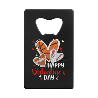 Happy Valentine Baseball Football Basketball Heart Kredietkaart Flessenopener