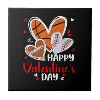 Happy Valentine Baseball Football Basketball Heart Tegeltje