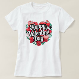 Happy Valentine Day Heart Rozen Liefde op wit T-shirt