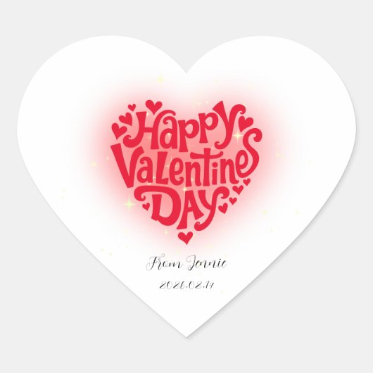 Happy Valentine Heart Custom Name & Date Hart Sticker (Voorkant)