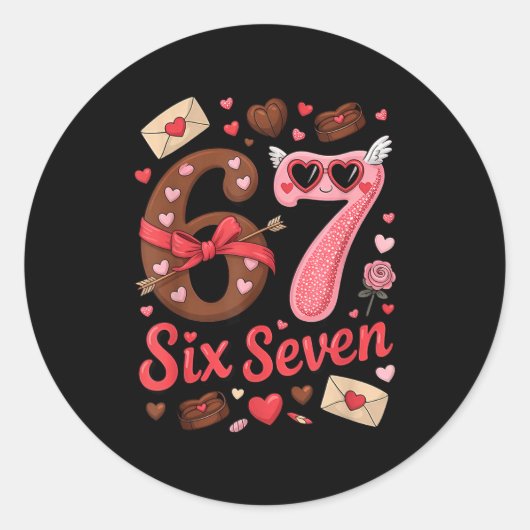 Happy Valentine’s Day 67 Meme Hearts Coquette Bow  Ronde Sticker (Voorkant)