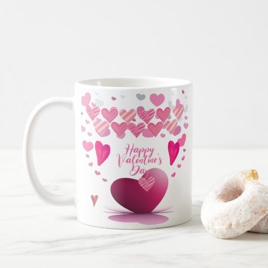 Happy Valentine’s Day Heart Pattern Mug (Avec donut)