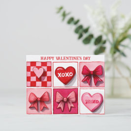 Happy Valentine’s Day Pink & Red XOXO Card Briefkaart