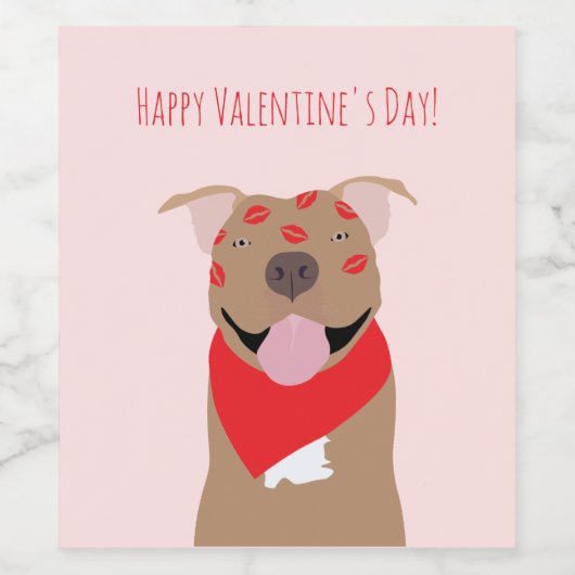 Happy Valentines Day American Bulldog Kiss Marks Wijn Etiket (Enkel label)
