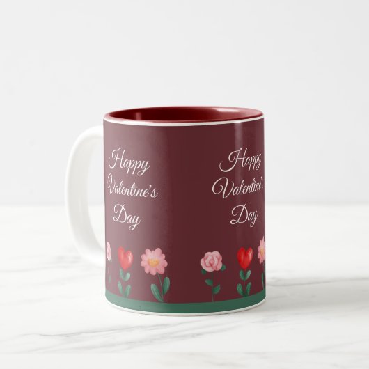 Happy Valentine's Day bloemen begraven script Tweekleurige Koffiemok (Voorkant links)